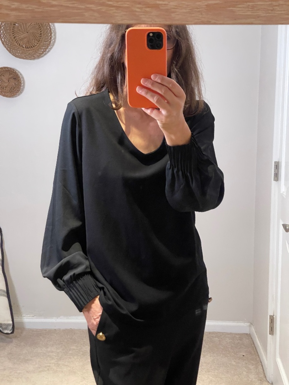 Chico's formal jersey black ruffled blouse M